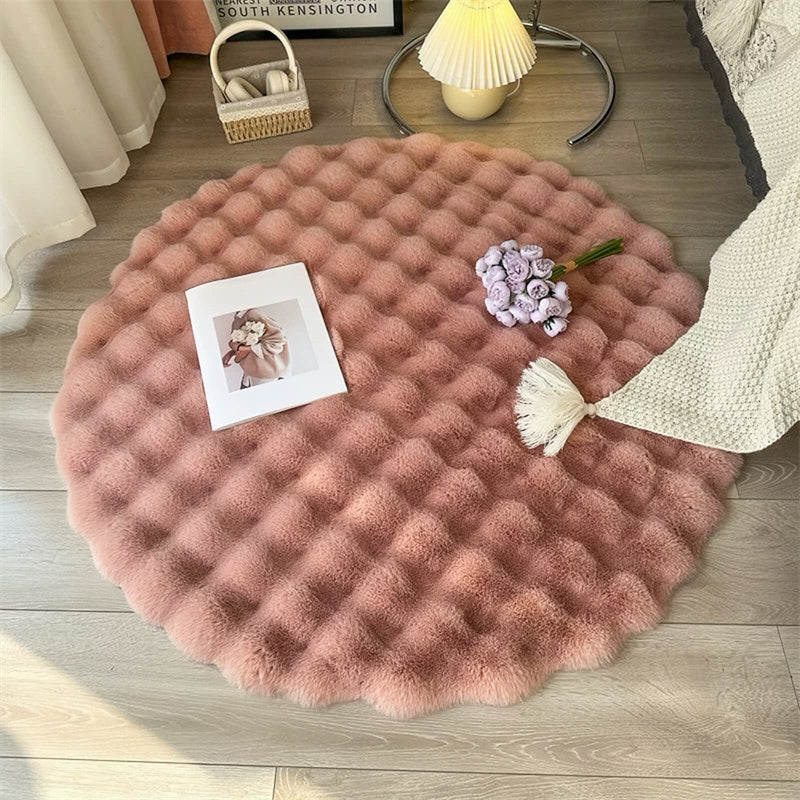 Round Faux Rabbit Fur Rug - Plush Non-Slip Area Rug 100-180 Cm