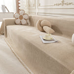 Resistant Chenille Sofa Cover - Herringbone Design with Tassels