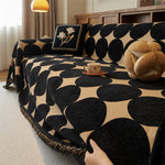 Reversible Chenille Sofa Cover - Geometric Fringed Throw