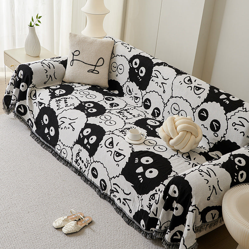 Boho Sofa Cover - Reversible Polyester Throw with Fringe