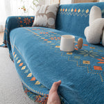 Reversible Chenille Sofa Cover - Boho Fringed Furniture Throw