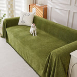 Resistant Chenille Sofa Cover - Herringbone Design with Tassels
