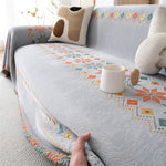Reversible Chenille Sofa Cover - Boho Fringed Furniture Throw
