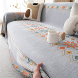 Reversible Chenille Sofa Cover - Boho Fringed Furniture Throw