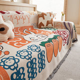 Boho Sofa Cover - Reversible Polyester Throw with Fringe