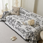 Boho Sofa Cover - Reversible Polyester Throw with Fringe