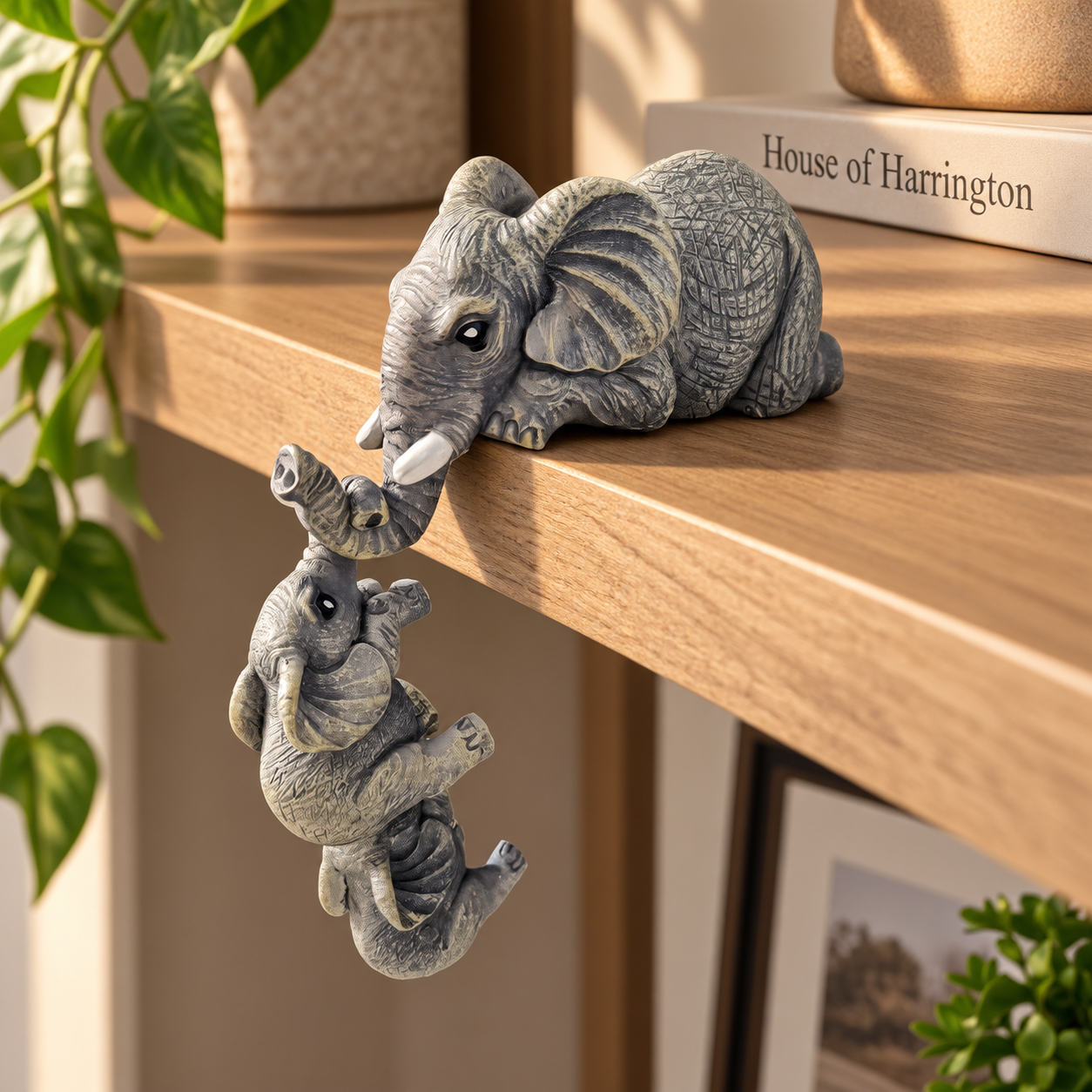 Retro Elephant Figurine Set - Resin Decorative Sculptures 3-Piece