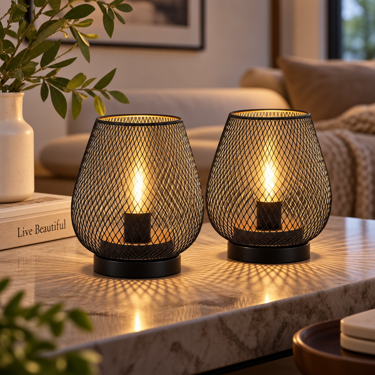 Wireless LED Table Lamps - Warm White Battery Powered Set of 2