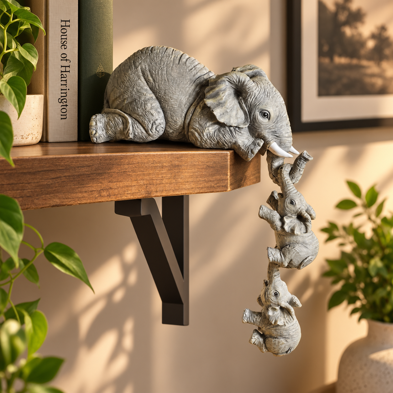 Retro Elephant Figurine Set - Resin Decorative Sculptures 3-Piece