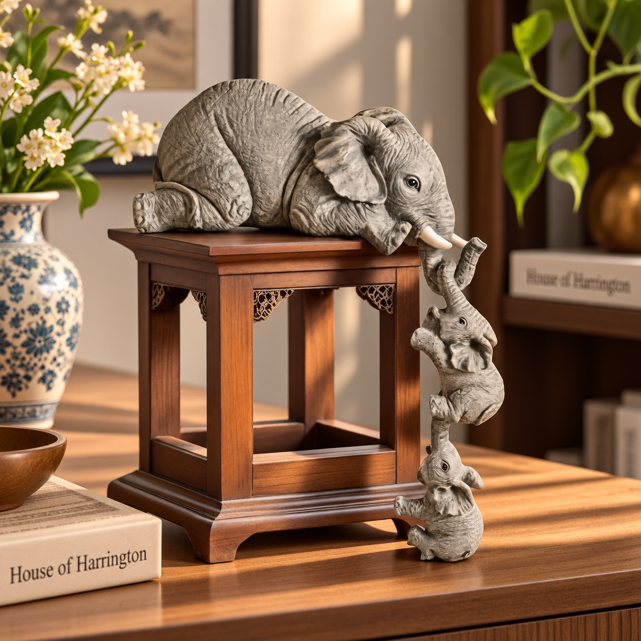 Retro Elephant Figurine Set - Resin Decorative Sculptures 3-Piece