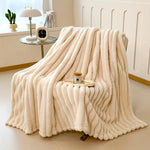 Faux Rabbit Fur Throw Blanket - Double-Sided Plush Bed Cover