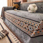 Chenille Sofa Throw Cover - Floral Jacquard with Tassels