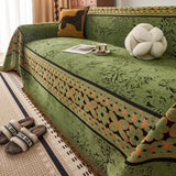 Chenille Sofa Throw Cover - Floral Jacquard with Tassels