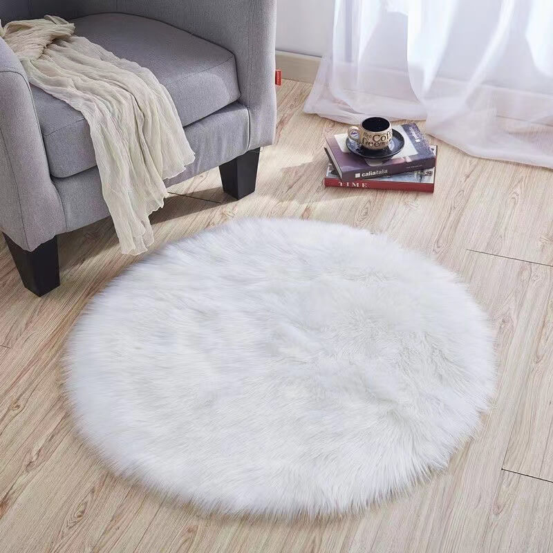 Round Faux Sheepskin Rug - Fluffy Pile with Suede Backing 60 - 180 Cm
