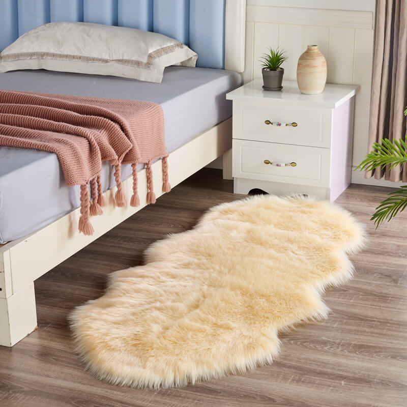 Faux Sheepskin Area Rug - Fluffy Non-Slip Suede Backing