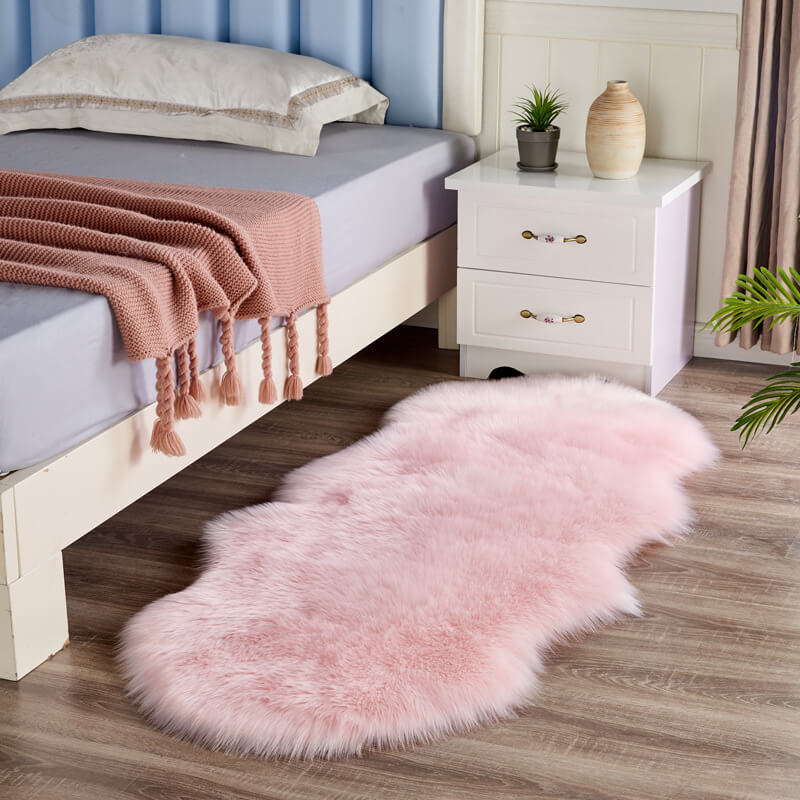 Faux Sheepskin Area Rug - Fluffy Non-Slip Suede Backing