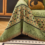 Chenille Sofa Throw Cover - Floral Jacquard with Tassels