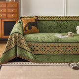 Chenille Sofa Throw Cover - Floral Jacquard with Tassels