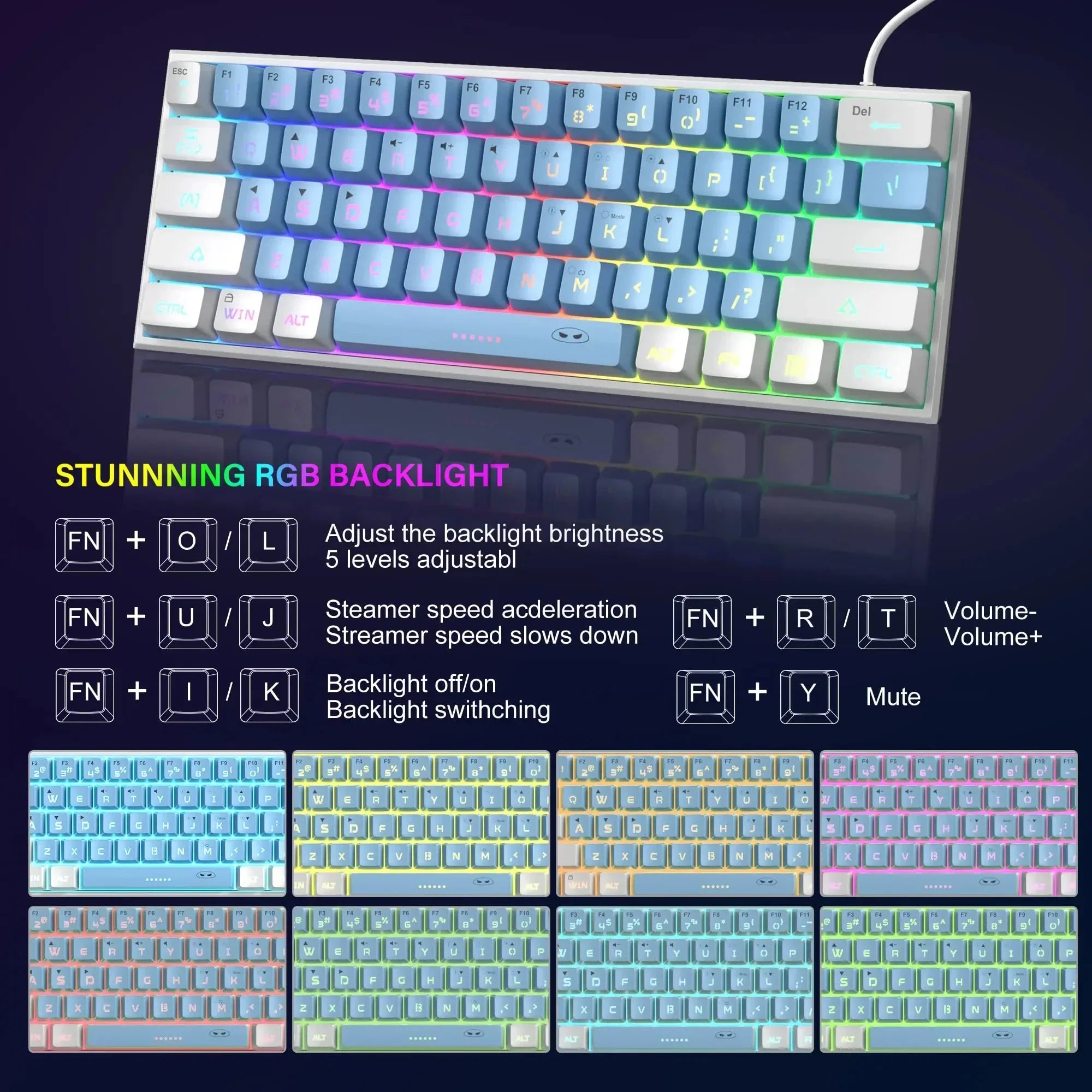 Compact 61-Key RGB Gaming Keyboard for Everyday Practical Use