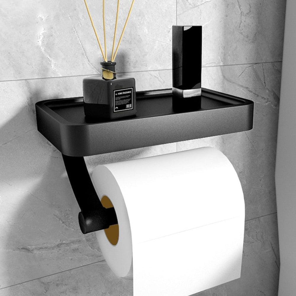 Toilet Roll Holder with Shelf - Stainless Steel Silver