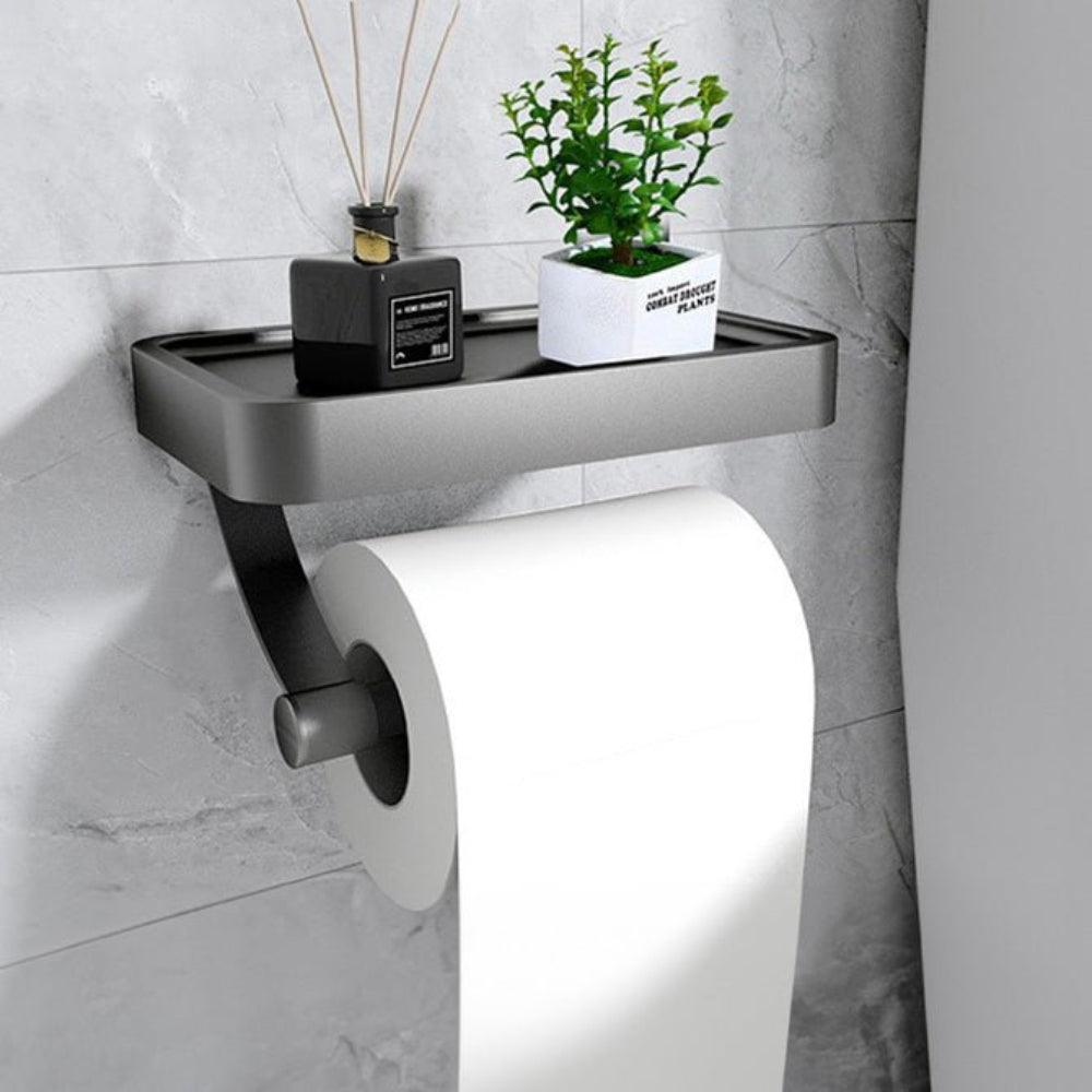 Toilet Roll Holder with Shelf - Stainless Steel Silver