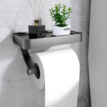 Toilet Roll Holder with Shelf - Stainless Steel Silver