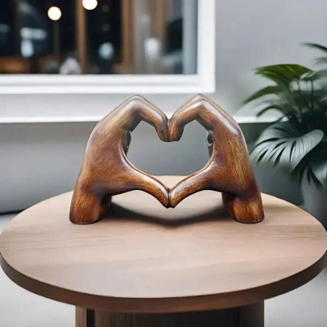 Carved Wooden Heart Decoration - Natural Wood