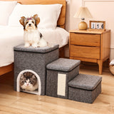 Foldable Three-Step Pet Stairs With Rest Area and Storage