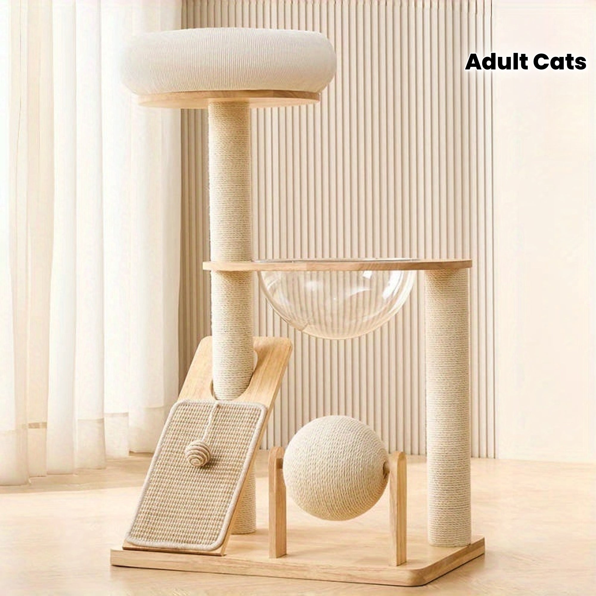 Wooden Cat Tree with Space Capsule, Condo and Scratching Posts
