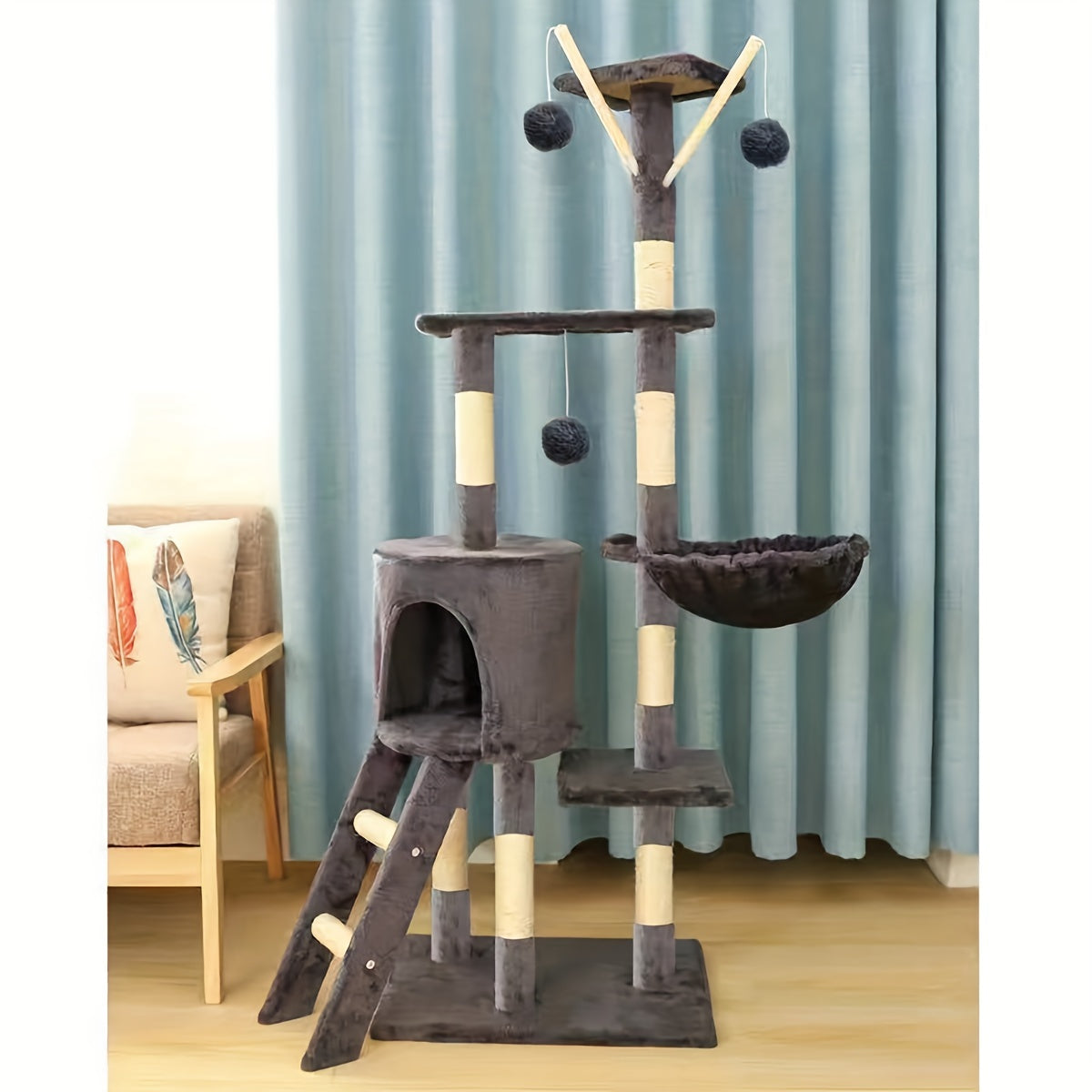 Multi-Level Cat Tower with Scratching Post and Rest Platforms
