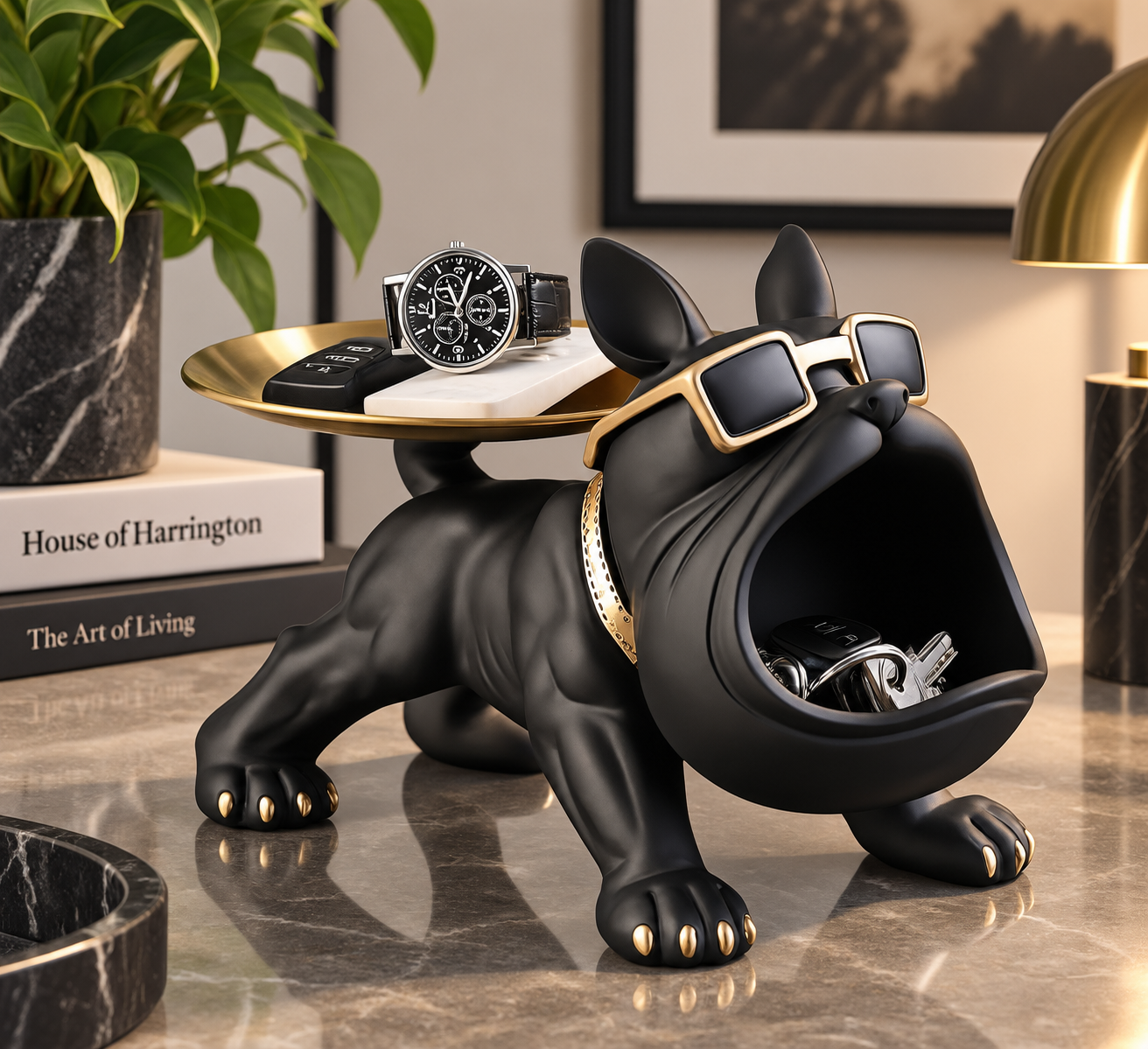 French Bulldog Butler - Polyresin Storage Tray Decoration