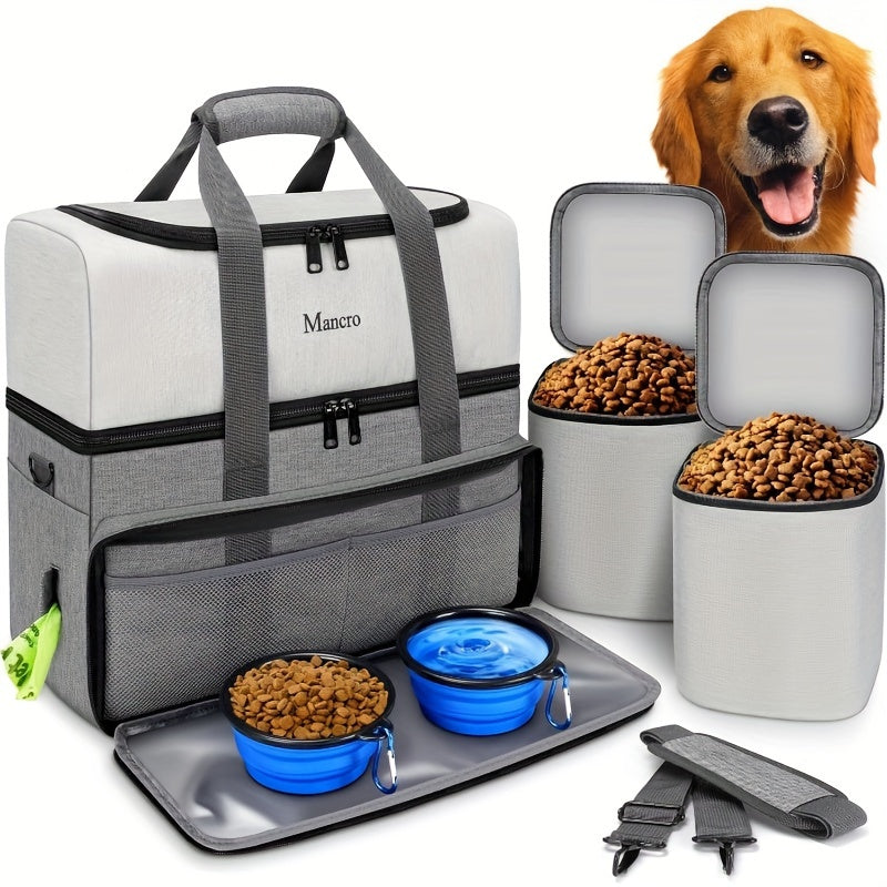 Dog Travel Bag with 2 Food Bowls and 2 Collapsible Bowls