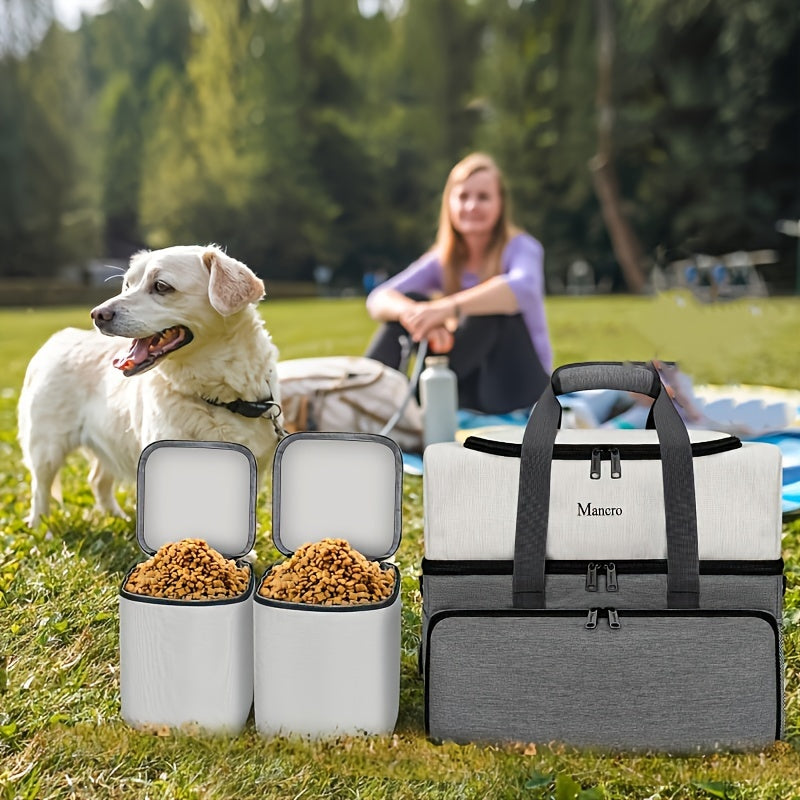 Dog Travel Bag with 2 Food Bowls and 2 Collapsible Bowls
