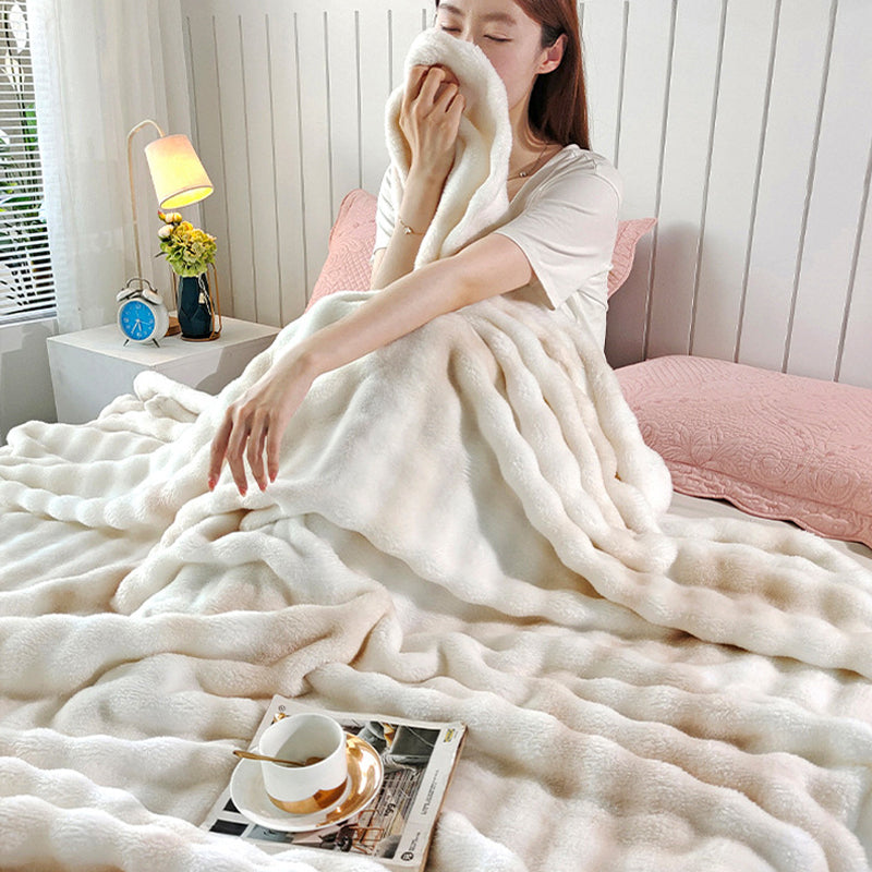 Faux Rabbit Fur Throw Blanket - Tie-Dye Wave Pattern Polyester