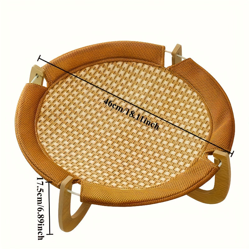 Elevated Wood and Rattan Pet Bed With Washable Cooling Mat