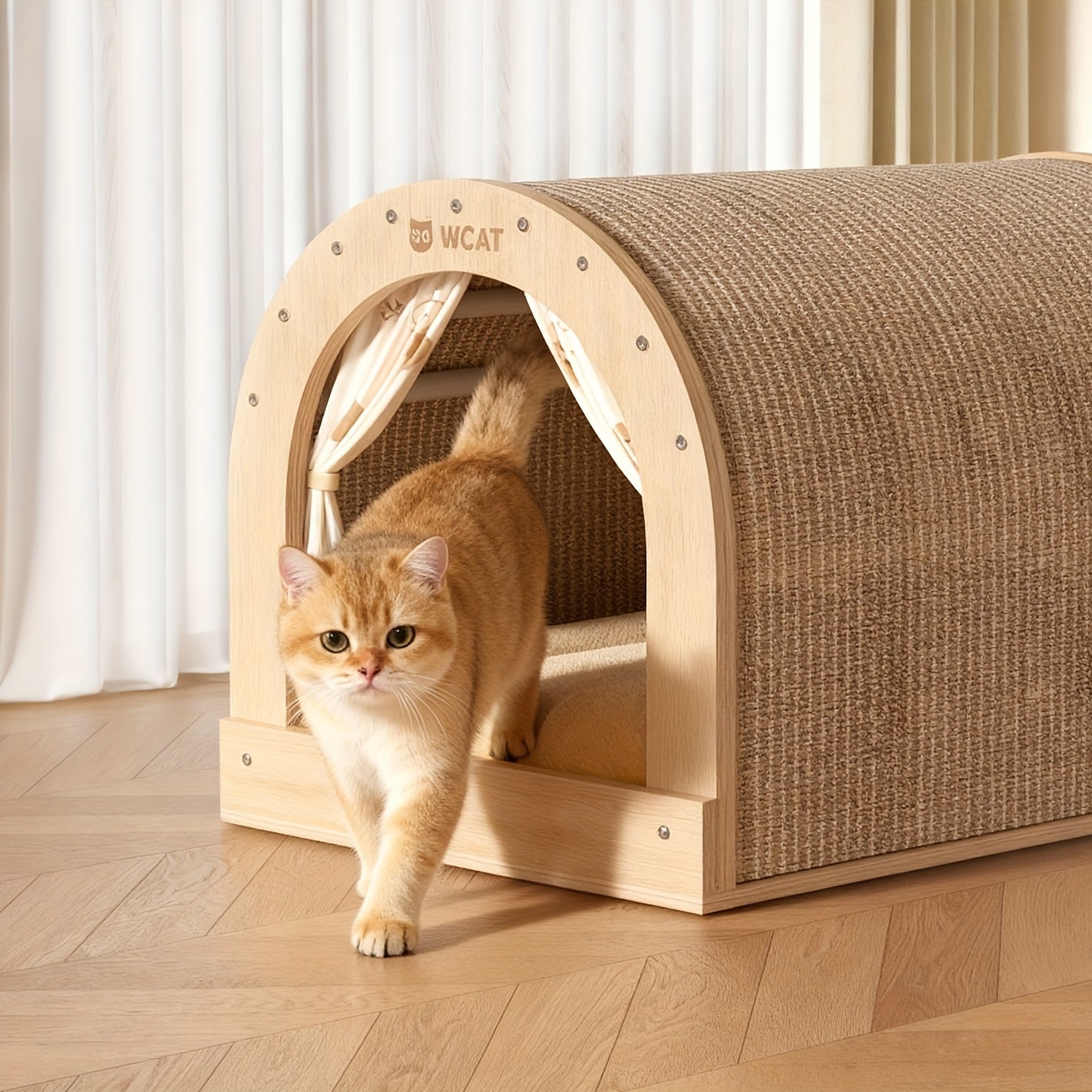 Curved Cat Bed with Integrated Sisal Scratching Board