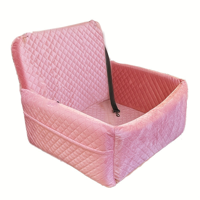 Portable Dog Car Seat with Safety Strap and Ventilation