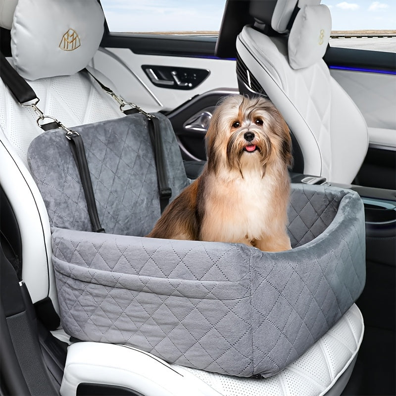 Portable Dog Car Seat with Safety Strap and Ventilation