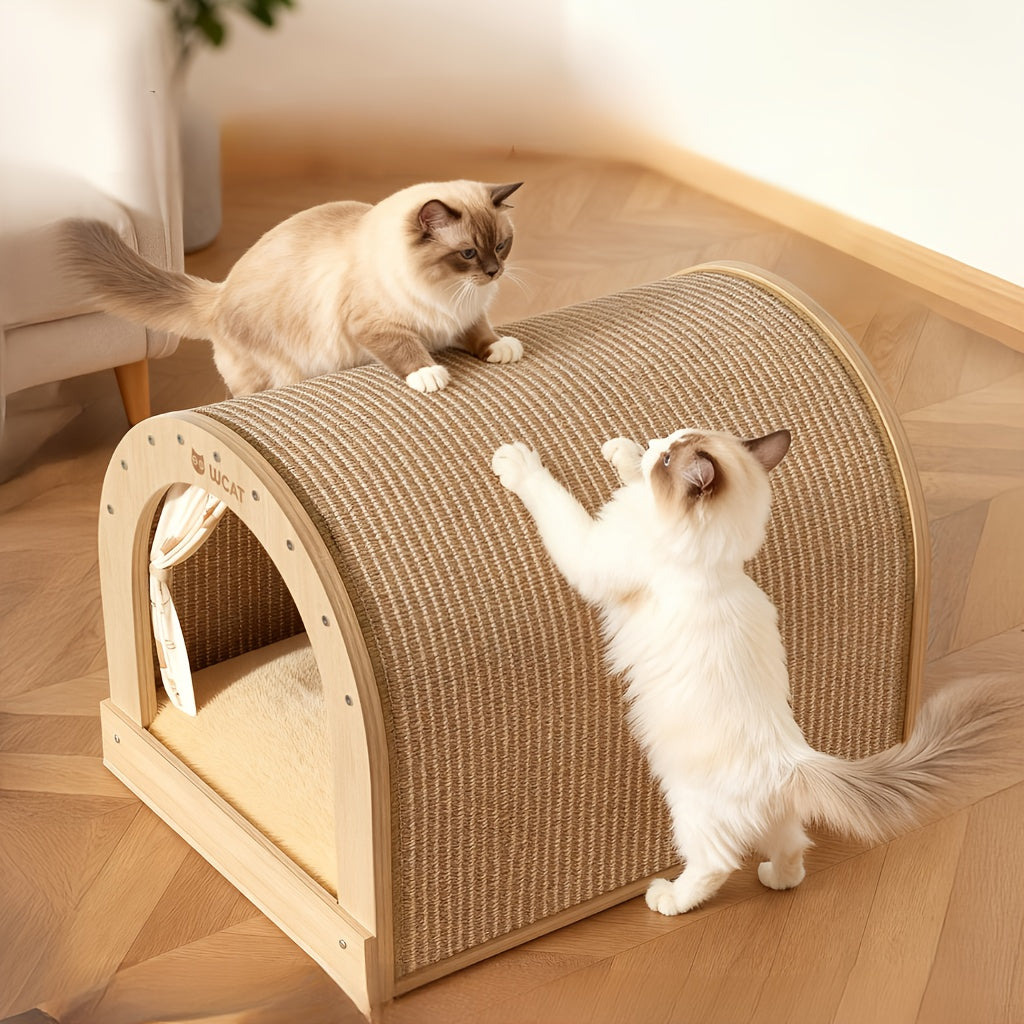 Curved Cat Bed with Integrated Sisal Scratching Board