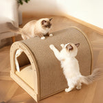 Curved Cat Bed with Integrated Sisal Scratching Board