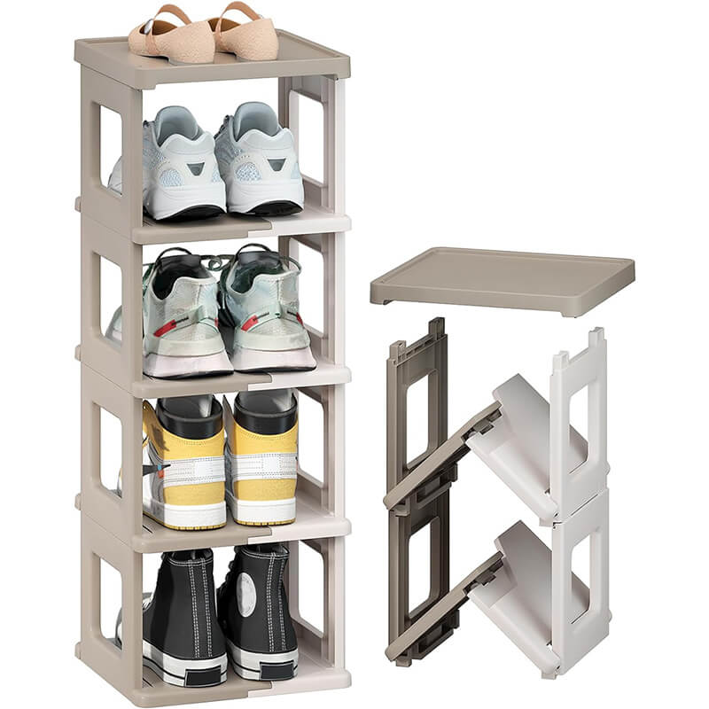 Foldable Narrow Shoe Rack - Stackable 3, 5 or 7 Tier Storage