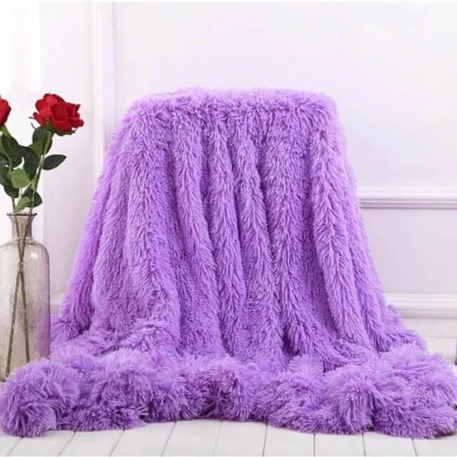 Fluffy Faux Fur Throw Blanket - Reversible Soft Plush Design