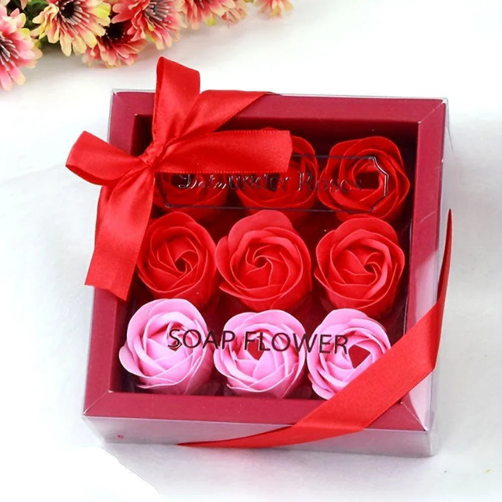 Rose Soap Flower Gift Set - 9 Flowers in Gift Box